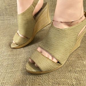 Salpy sandals wedges platform Beige  Wood high heels open Toe size 8